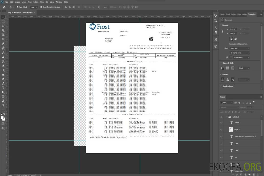 Modèle Word et PDF de relevé de la USA Frost Bank template Modèle Word et PDF de relevé de la USA Frost Bank template